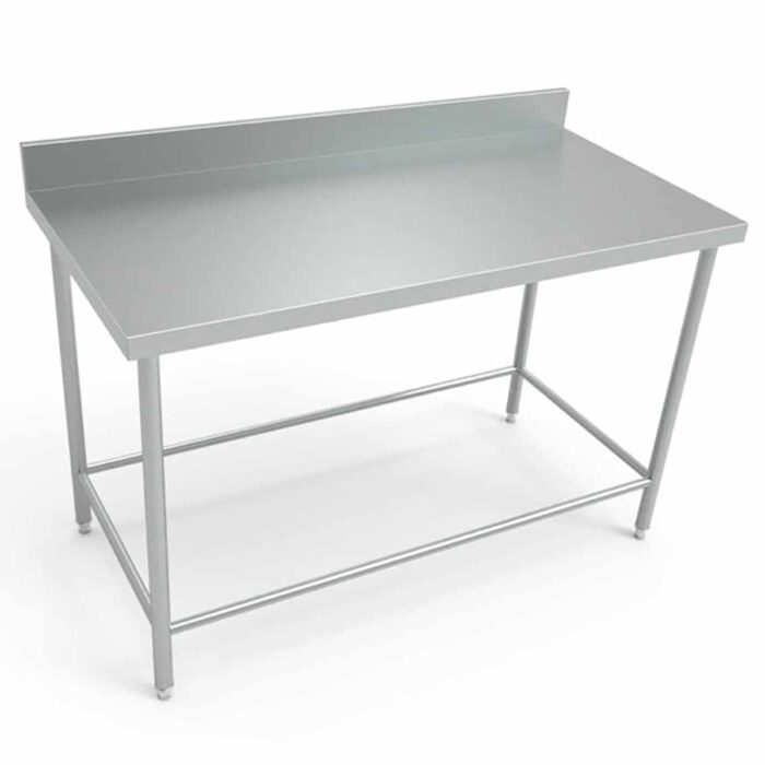 MESA DE TRABAJO DE ACERO INOXIDABLE CON RESPALDO AMARRE DE TUBO